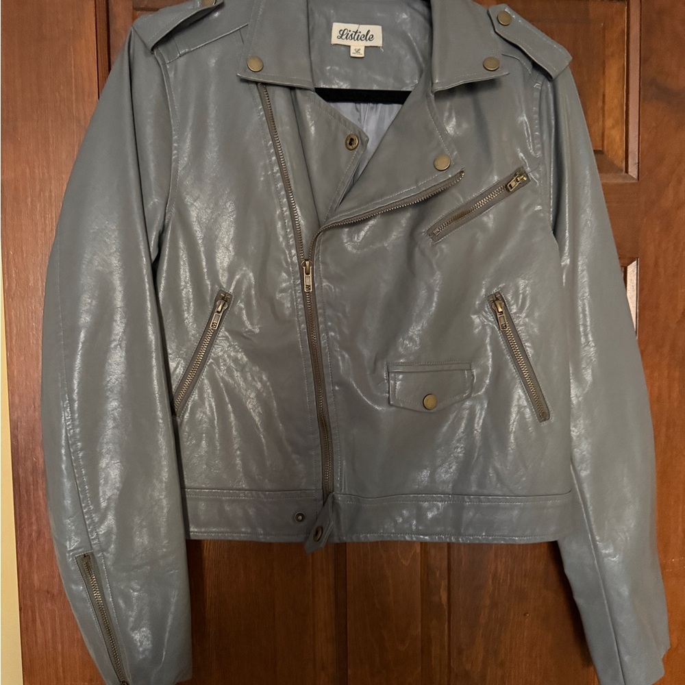 Listicle Gray Leather Jacket for Women